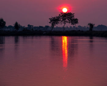 Scenic view of lake against sky during sunset