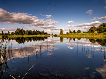 Scenic view of lake against sky