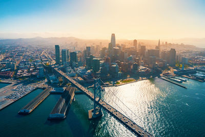 View of suspension bridge over sea