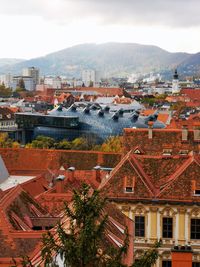 High angle view of buildings in city