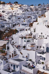 Panoramic aerial view of imerovigli village in santorini island, greece - traditional white houses