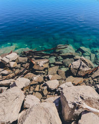 High angle view of rocky beach