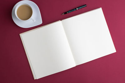 High angle view of coffee cup on table