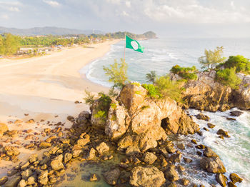 Scenic view of sea shore against sky