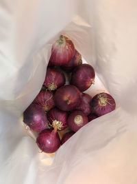 High angle view of strawberries on table