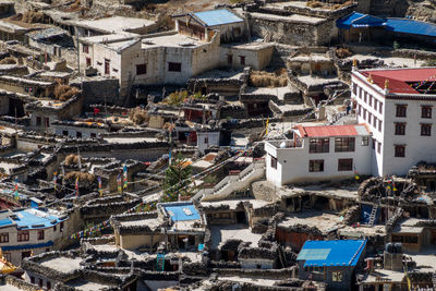 High angle view of buildings in city