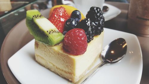 Close-up of cake served on plate