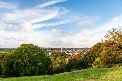 Wide view of richmond, north yorkshire including the castle and autumn colours