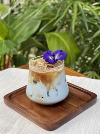 Close-up of ice cream in glass on table