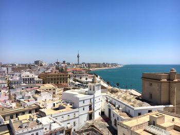 High angle view of city at waterfront