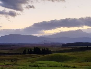 Scenic view of field against sky during sunset