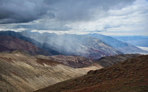 Scenic view of mountains against cloudy sky