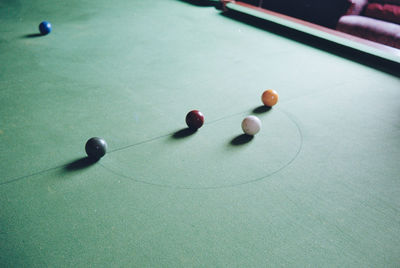 High angle view of balls on table