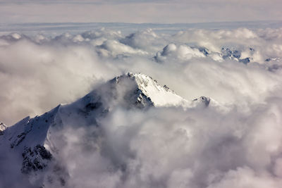 Scenic view of mountains against sky during winter