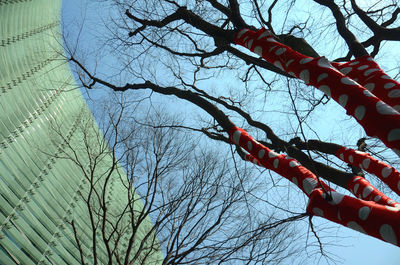 Low angle view of bare tree against sky