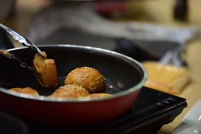 Close-up of meal served on table