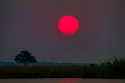 Scenic view of landscape against clear sky at night