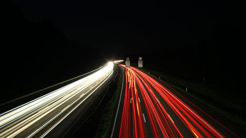 Light trails on road at night