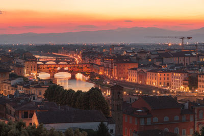 Panorama of the city at twilight, view from piazzale michelangelo to river arno.