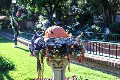 Rear view of sculpture in park