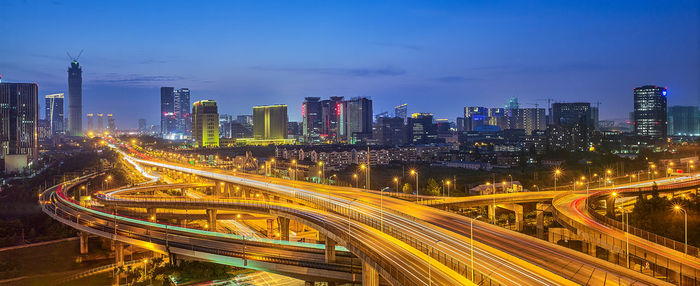 High angle view of elevated road at night