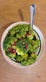 High angle view of food in plate on table