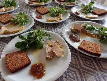 High angle view of food on table