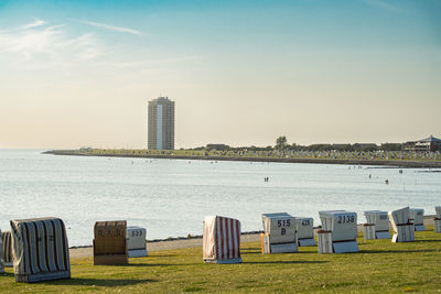 View of modern buildings in sea