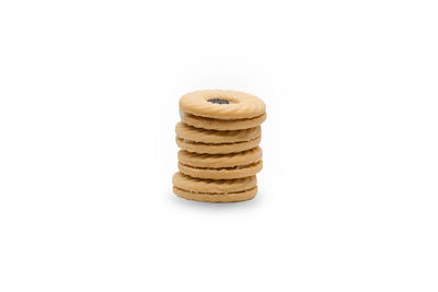 Close-up of cookies against white background