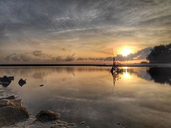 Scenic view of lake against sky during sunset