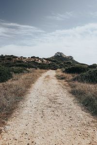 Dirt road along countryside landscape