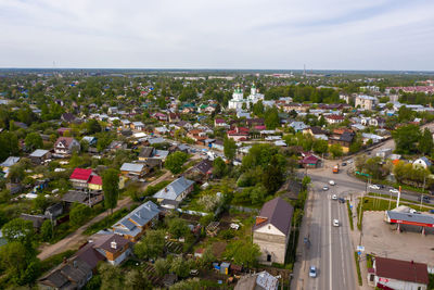 High angle view of townscape against sky