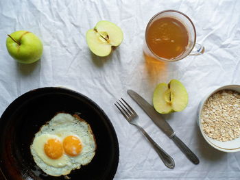 High angle view of breakfast on table