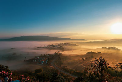 The beautiful sunrise in the morning mountains