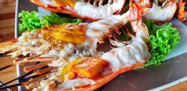 High angle view of food in plate