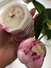 Close-up of hand holding ice cream