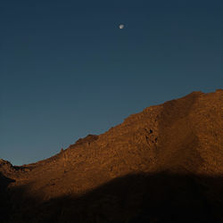 Scenic view of desert against clear blue sky