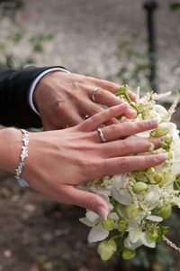 Close-up of bride and groom