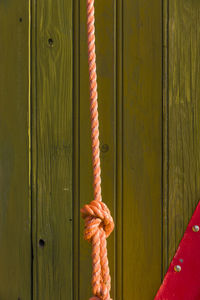 Close-up of rope tied on wooden door