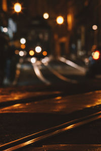 Blurred motion of illuminated city street at night