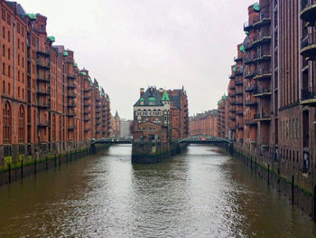 Hamburg landmark wasserschloss. old warehouses in hafencity quarter in hamburg.