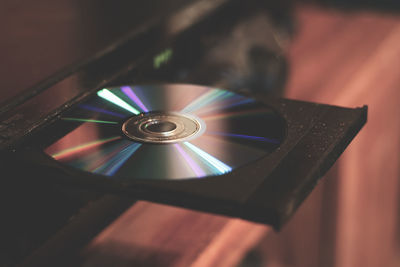 Close-up of cd player at home