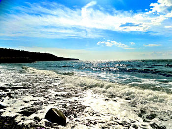 Scenic view of sea against cloudy sky