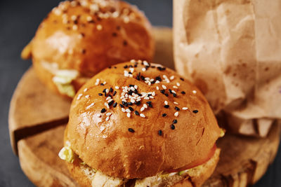 High angle view of burger on table