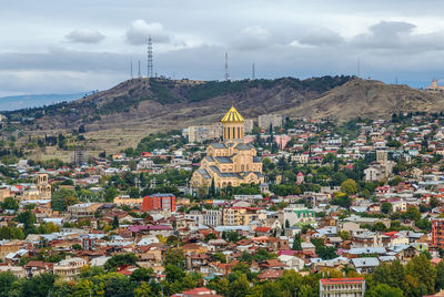 High angle view of buildings in city