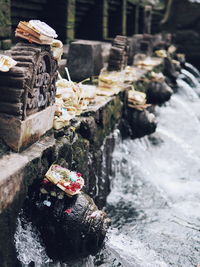 Close-up of statue against water