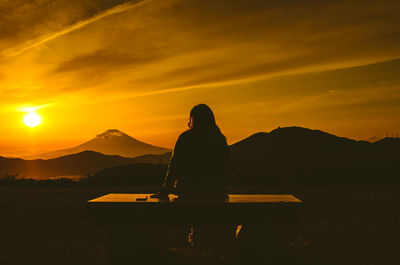 Silhouette and sunset view of mt fuji from hakone, kanagawa