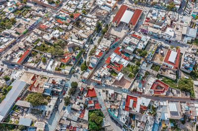 High angle view of buildings in city