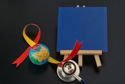 High angle view of multi colored pencils on table