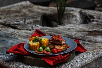 Close-up of food on table